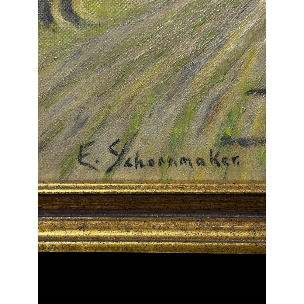 Mid‑century Rural Farmhouse Country Landscape Framed Painting by E. Schoonmaker - Picture 3 of 11